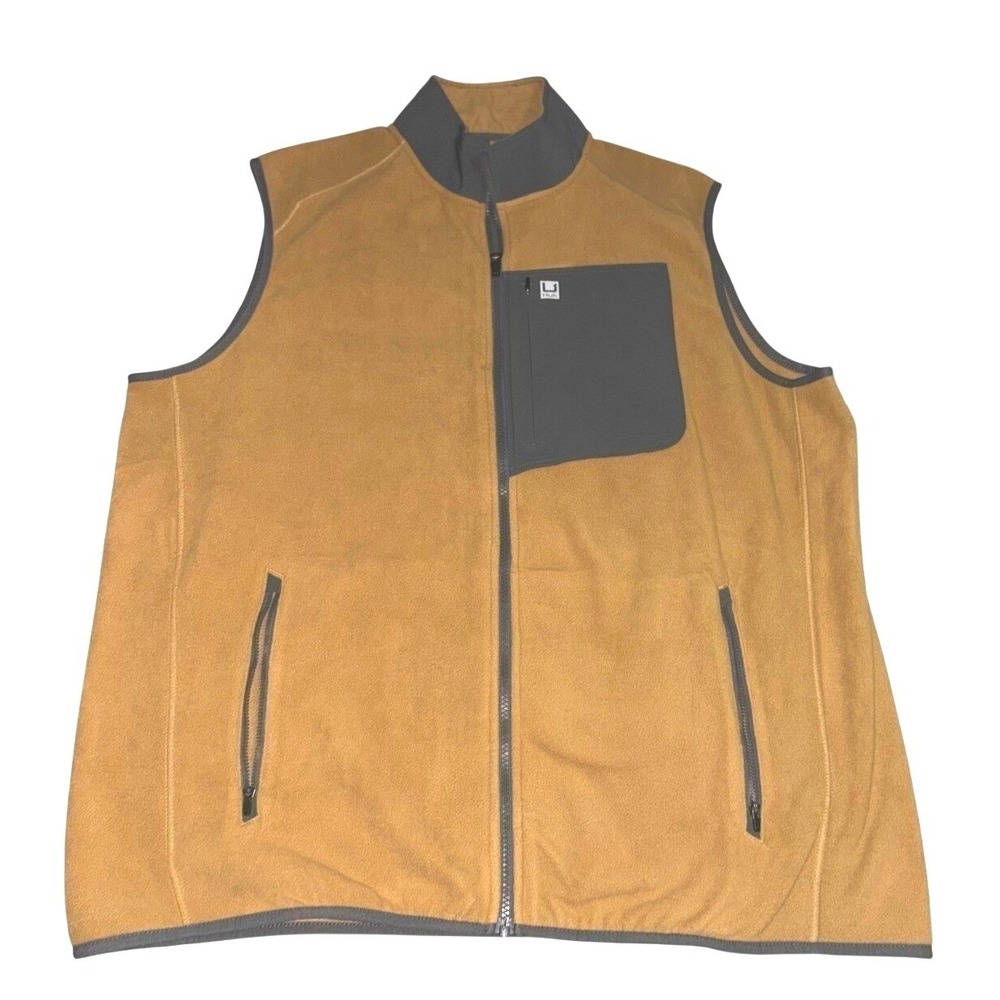 Huk Performance Fishing Vest Mens XXL Brown Gray Full Zip Fleece Outdoor Jacket